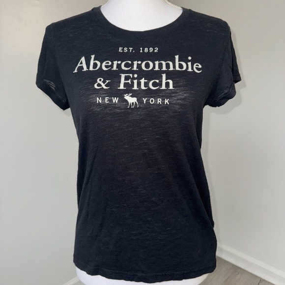 Abercrombie & Fitch Tops - Abercrombie & Fitch Black Logo Tee Shirt Juniors Medium New York Graphic Top Y2K